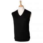 Henbury Mens Sleeveless 12 Gauge V-Neck Fine Knit Jumper (M) (Black)