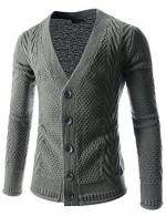 TheLees (RTNC08) Mens Slim Fit Basic Knitwear Sensual 5 Button Casual Cardigan Sweater GRAY US XS(Tag size M)
